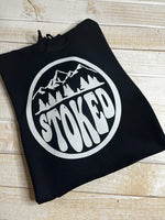 Load image into Gallery viewer, Mountain STOKED Hoodie (Black &amp; Blue)
